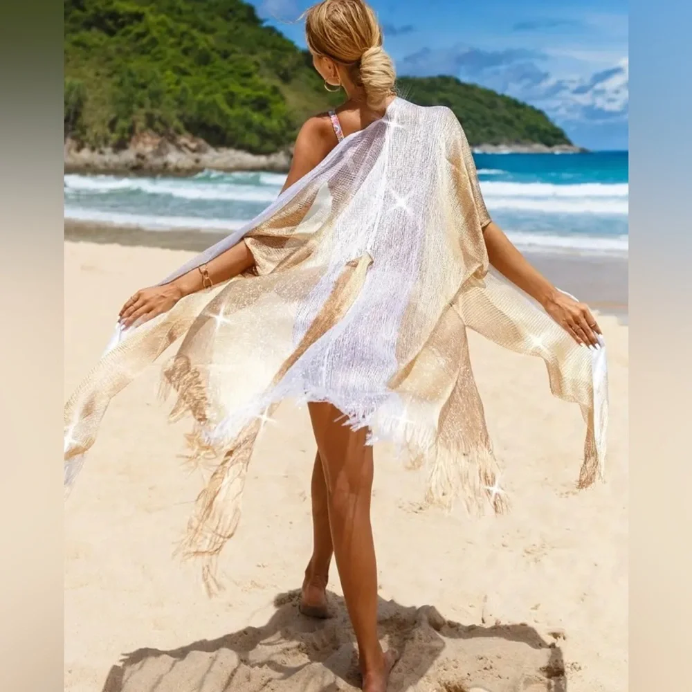 Passion Ombré Beachwear Kimono Colorblock Tassel Cover Up